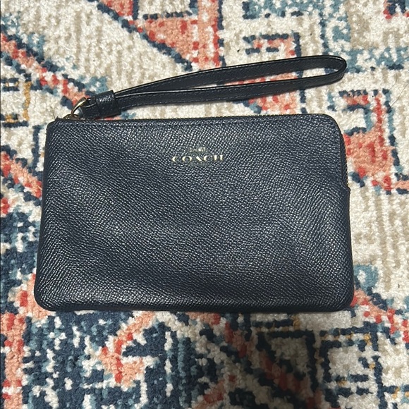 Coach Handbags - Coach Dark Blue Leather Wristlet